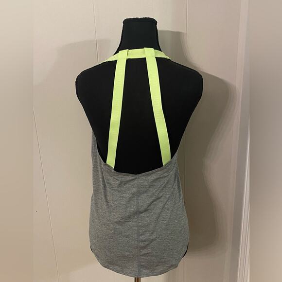 Nike Breathe Elastika Dri-Fit Training Running Gym Strappy Tank Grey Yellow SZ S - Picture 2 of 7